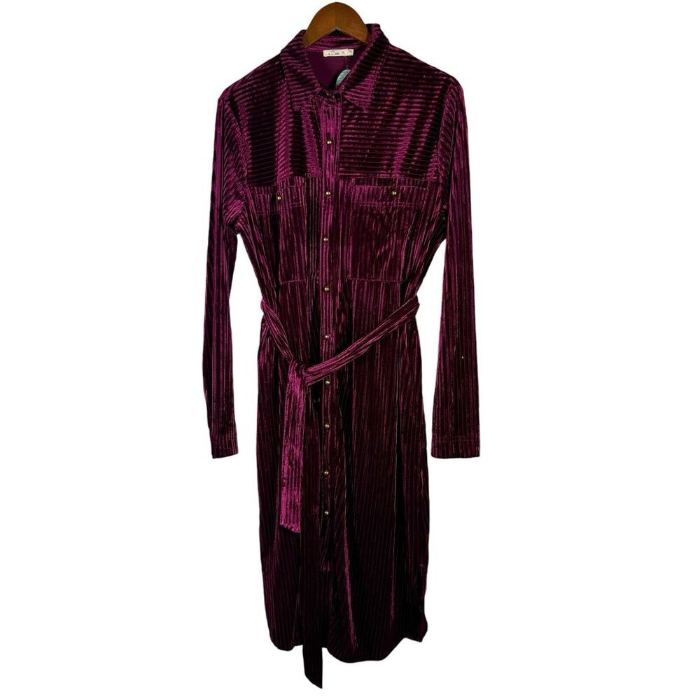 e.Luna Women's Dress Velvet Burgundy Pockets Belt Fairy Whimsical Size M